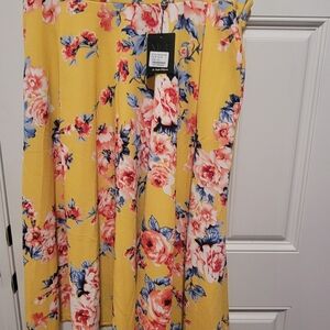 White Mark Maxi Skirt, Yellow With Pink Roses Size 22